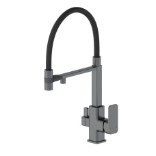 Смеситель для кухни с гибким изливом и подключением фильтра WONZON & WOGHAND, Темный графит (WW-88458012-BGM )