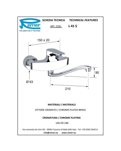Смеситель для кухни Remer Class Line L41S