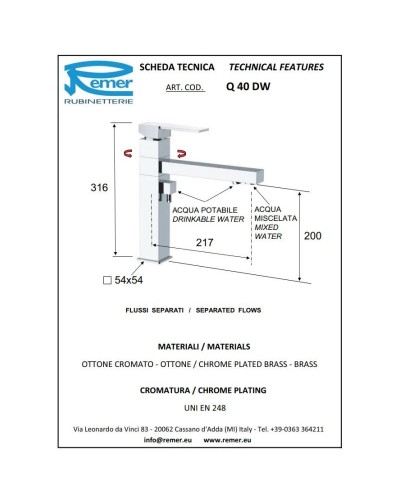 Смеситель для кухни с подключением к фильтру Remer Qubika Q40DW