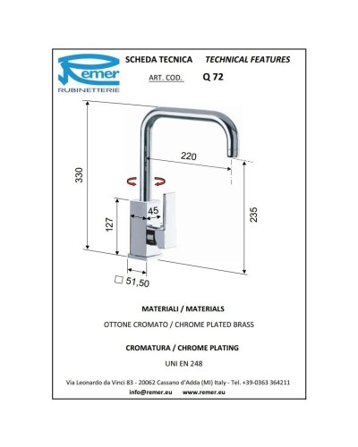 Смеситель для кухни Remer Gourmet Q72