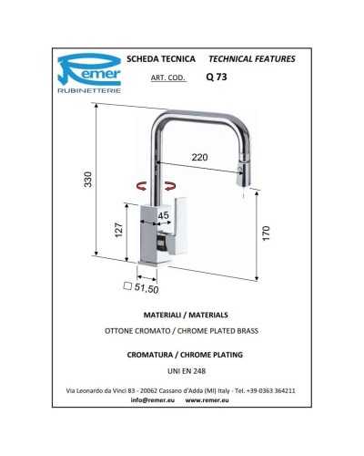 Смеситель для кухни Remer Gourmet Q73