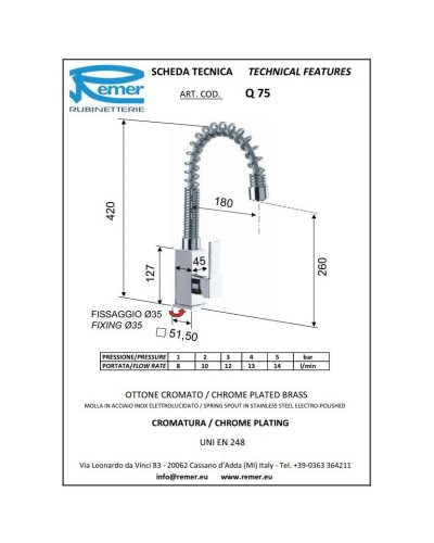 Смеситель для кухни Remer Gourmet Q75