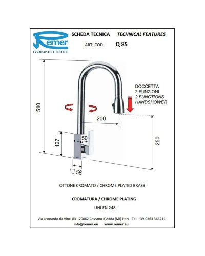 Смеситель для кухни Remer Gourmet Q85