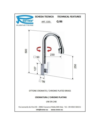 Смеситель для кухни Remer Gourmet Q86