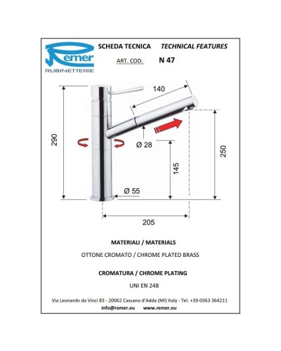 Смеситель для кухни Remer Minimal N47
