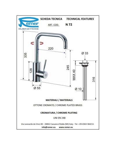 Смеситель для кухни Remer Gourmet N72