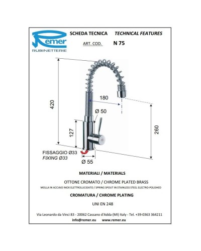 Смеситель для кухни Remer Gourmet N75