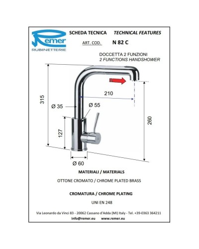 Смеситель для кухни Remer Gourmet N82C