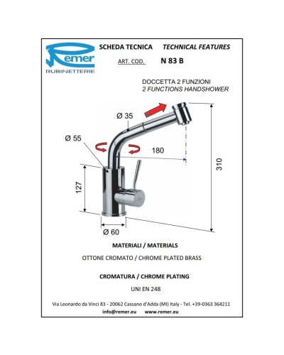 Смеситель для кухни Remer Gourmet N83B