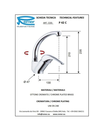 Смеситель для кухни Remer Project P42C