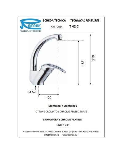 Смеситель для кухни Remer Ten T42C