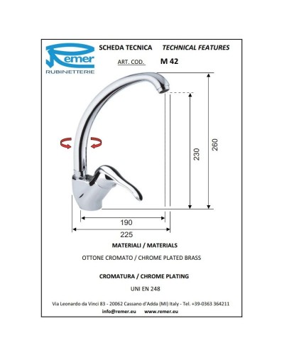 Смеситель для кухни Remer Musa M42