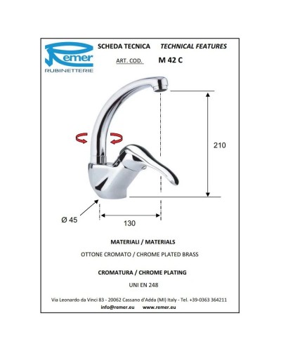 Смеситель для кухни Remer Musa M42C