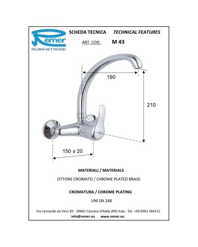 Смеситель для кухни Remer Musa M43