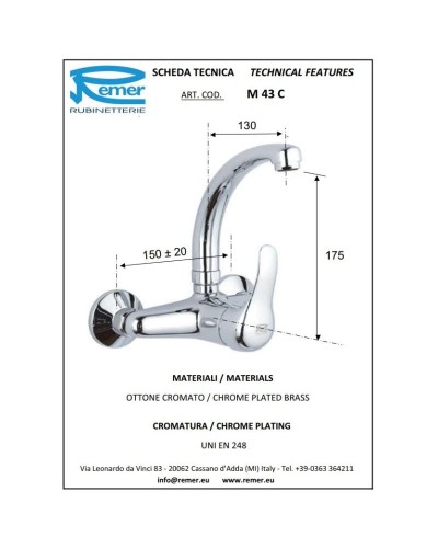 Смеситель для кухни Remer Musa M43C