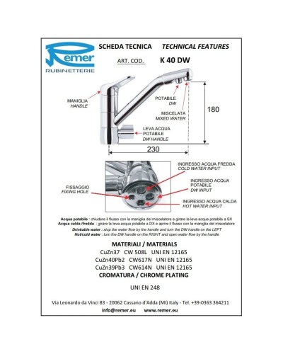 Смеситель для кухни с подключением к фильтру Remer Kiss K40DW