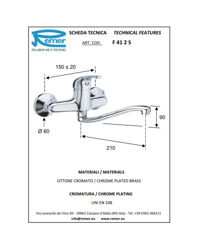 Смеситель для кухни Remer Serie 35 F41S