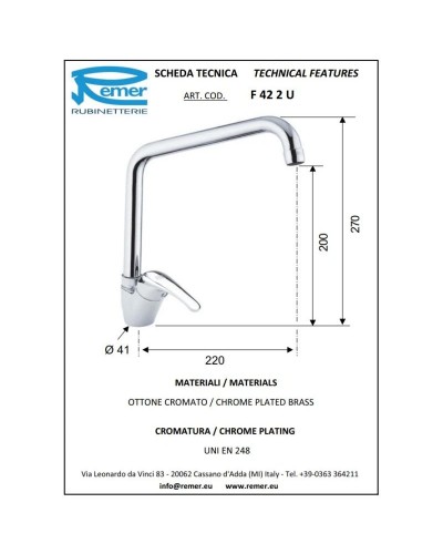 Смеситель для кухни Remer Serie 35 F42U