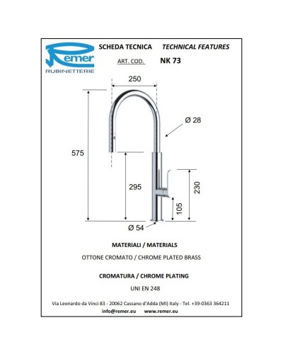 Смеситель для кухни Remer NK73