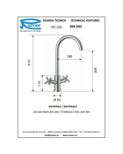 Смеситель для кухни Remer 304X43