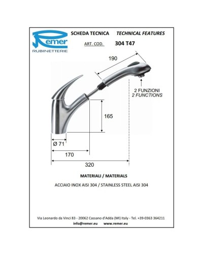 Смеситель для кухни Remer 304 INOX 304T47