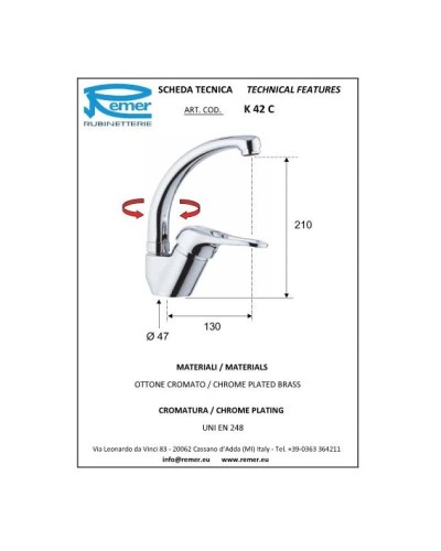 Смеситель для кухни Remer Kiss K42C