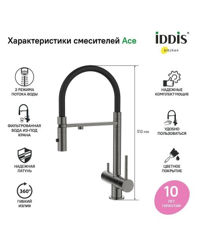 Смеситель для кухни Iddis Ace ACEGMFFi05 Графит