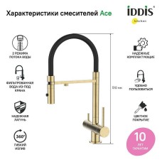 Смеситель для кухни Iddis Ace ACEMGFFi05 Золото матовое