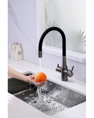 Смеситель для кухни Paulmark Salix Sa213419-GM Вороненая сталь