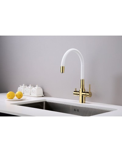 Смеситель для кухни Paulmark Salix Sa213419-Gw Золото Белый