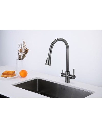 Смеситель для кухни Paulmark Lange La214212-GM Вороненая сталь