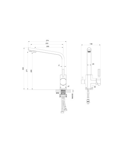 Смеситель для кухни c подключением фильтра WONZON & WOGHAND, Брашированное золото (WW-88458003-BG)