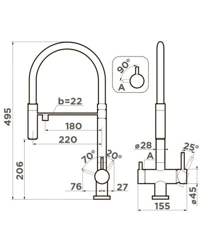 Смеситель для кухни с подключением к фильтру Omoikiri Kanto-GB графит 4994356