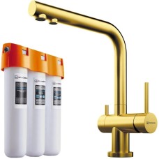 Смеситель для кухни с фильтром Omoikiri Nagano-LG + Pure drop Lite светлое золото 4178.8028