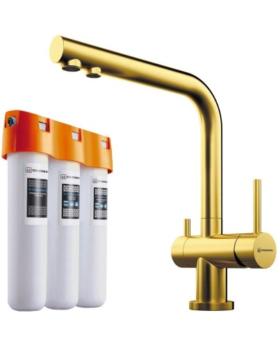 Смеситель для кухни с фильтром Omoikiri Nagano-LG + Pure drop Lite светлое золото 4178.8028