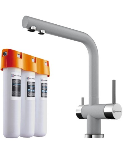 Смеситель для кухни с фильтром Omoikiri Nagano-GR + Pure drop Lite ленинградский серый 4219.8028