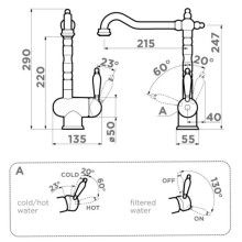 Смеситель для кухни с подключением к фильтру Omoikiri Kyoto 2 Plus-AB античная латунь 4994349