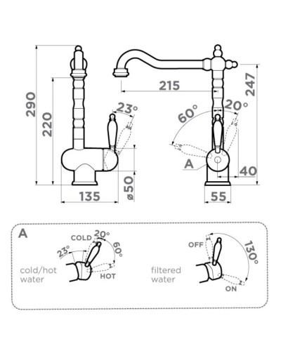 Смеситель для кухни с подключением к фильтру Omoikiri Kyoto 2 Plus-SI античное серебро 4994352