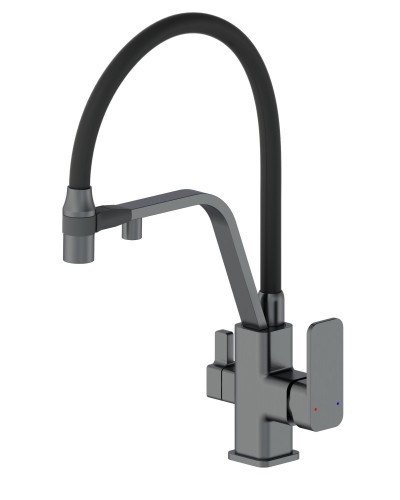 Смеситель для кухни с гибким изливом и подключением фильтра WONZON & WOGHAND, Темный графит (WW-88458013-BGM)
