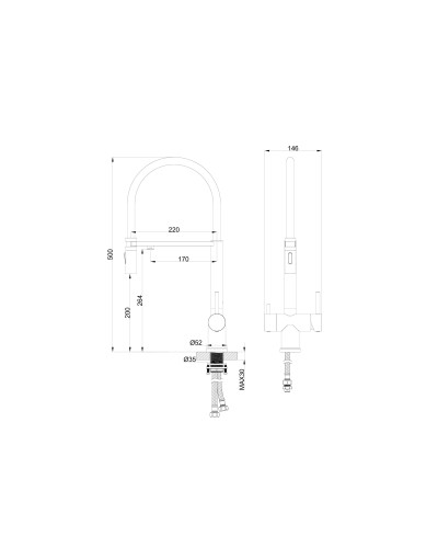 Смеситель для кухни с гибким изливом и подключением фильтра WONZON & WOGHAND, Черный матовый (WW-88458009-MB)