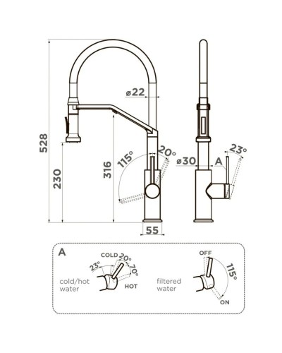 Смеситель для кухни с подключением к фильтру Omoikiri Makkari 2 Plus-SB-BN-BL нержавеющая сталь 4994494