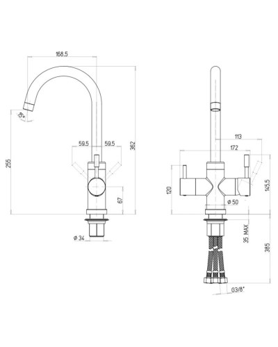 Смеситель для кухни с подключением к фильтру Paini Cox Granite Avena 7894643CR3V11L2KM