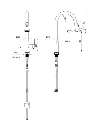 Смеситель для кухни с выдвижным изливом WONZON & WOGHAND, Брашированный никель (WW-121E201L-BS)