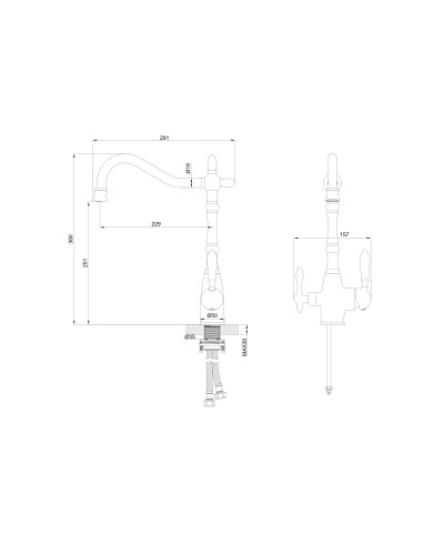 Смеситель для кухни c подключением фильтра WONZON & WOGHAND, Хром (WW-88458006-CR)