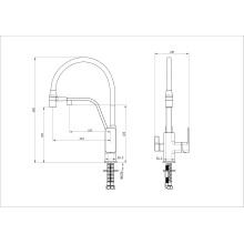 Смеситель для кухни с гибким изливом и подключением фильтра WONZON & WOGHAND, Темный графит (WW-88458013-BGM)