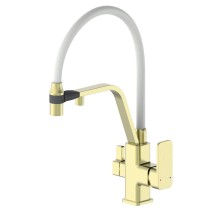 Смеситель для кухни с гибким изливом и подключением фильтра WONZON & WOGHAND, Брашированное золото (WW-88458013-BG(MW))