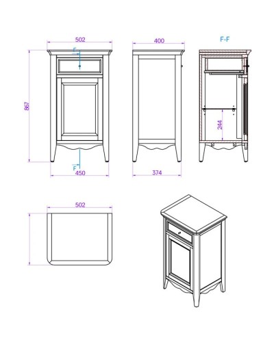 Тумба напольная правая орех 50,2 см Tiffany World Veronica Nuova VER2150D-N