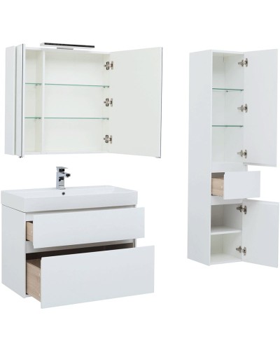 Комплект мебели для ванной Aquanet Бруклин 85 207801 подвесной Белый глянец