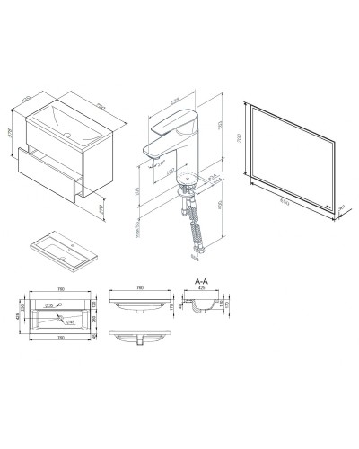 Комплект мебели для ванной AM.PM Gem 75 BK90GA Белый со смесителем для раковины и аксессуарами