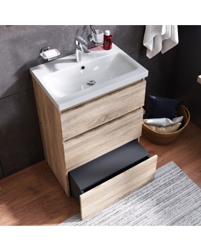 Комплект мебели для ванной AM.PM Gem S 60 BK91GC Светлый дуб со смесителем для раковины и аксессуарами